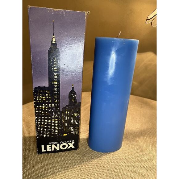 LENOX Blue Scented Candle, 10 inches Tall, Oval Pillar Shape - Picture 1 of 8
